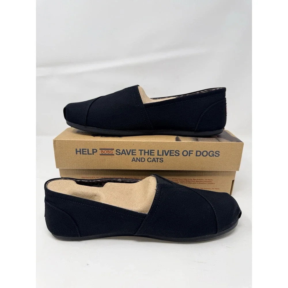 Skechers Bobs Women's Slip-On Shoe Plush Peace And Love Size 10 Wide Black Flats